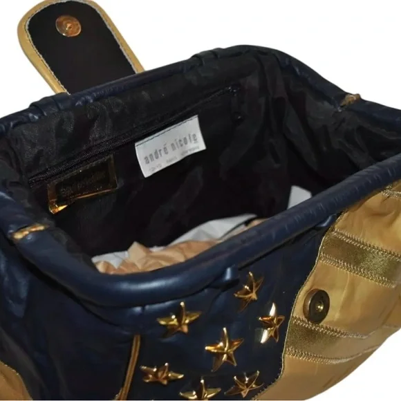 Rare Vintage Andre Nicole‎ Patriotic Gold US Flag Leather Crossbody Bowling Bag - Picture 7 of 9